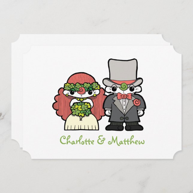 Script Cartoon Characters Whimsical Wedding Invitation (Front/Back)