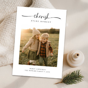 Script Cherish Every Moment Family Photo Christmas Holiday Card
