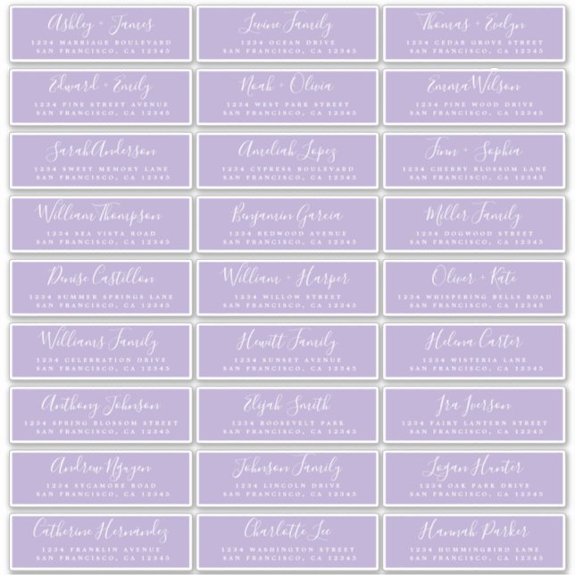 Script Chic Bright Purple Étiquettes de adresse in (Devant)