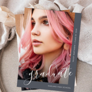 Script chic Deux photo Blue Graduation Faire-part