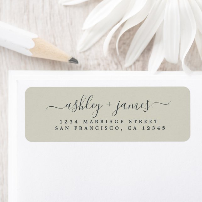 Script chic Silver Green Mariage Adresse de retour (En situation)