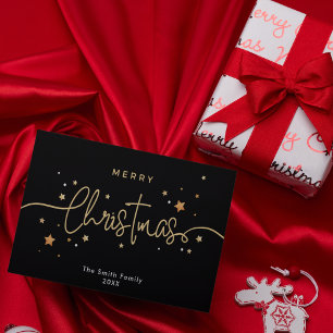 Script Christmas and Inside photo Black Holiday Card