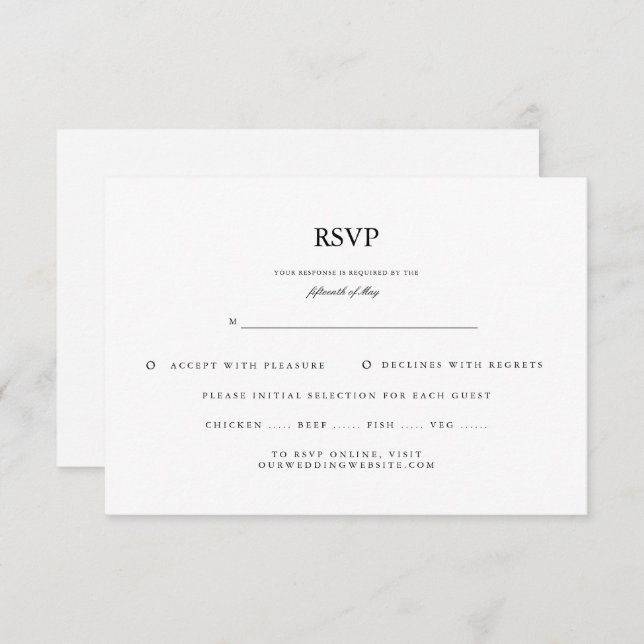 Script classique élégant Noir Blanc Mariage RSVP (Devant / Derrière)