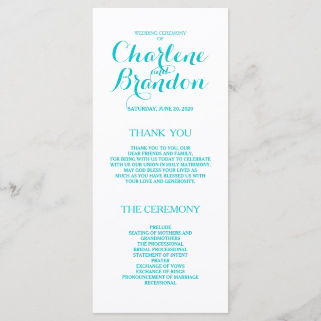 Script classique | Programmes de mariage turquoise (Devant)