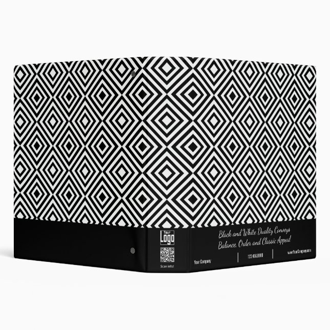 Script Company Tagline Black & White Tile Pattern Binder (Background)