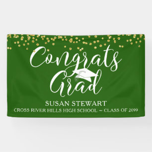 Script CONGRATS GRAD Gold Glitter Green Banner
