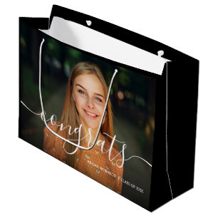Script Congrats Graduation Photo Custom Large Gift Bag