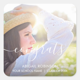 Script Congrats Graduation Photo Custom Square Sti Sticker