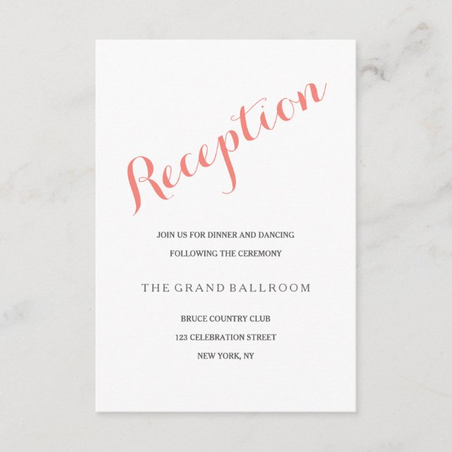 Script Coral Pink | Reception Enclosure Card (Front)