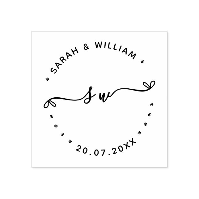 Script Couple Name initial Save the date Wedding Rubber Stamp (Imprint)