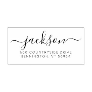 Script Custom Family Name Return Address Rubber Stamp