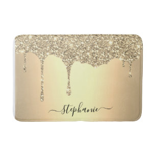 Script Custom Name Gold Glitter Drips Luxury  Bath Mat
