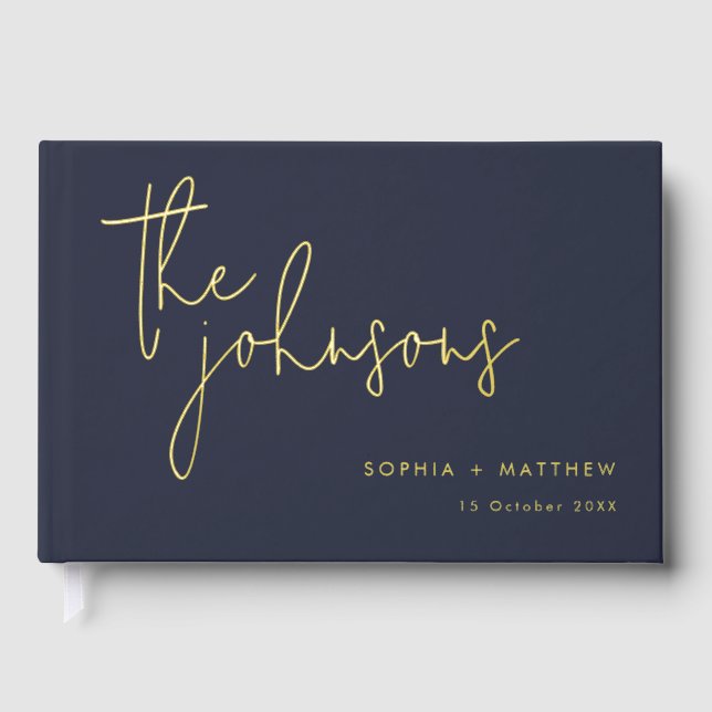 Script Custom Names Wedding Foil Guest Book (Front)
