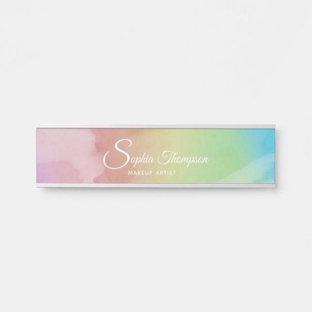 Script d'aquarelle moderne Plaque de nom de pastel (Devant)