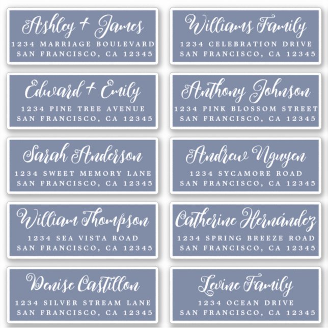 Script Dark Blue Wedding Guest Address Labels (Front)