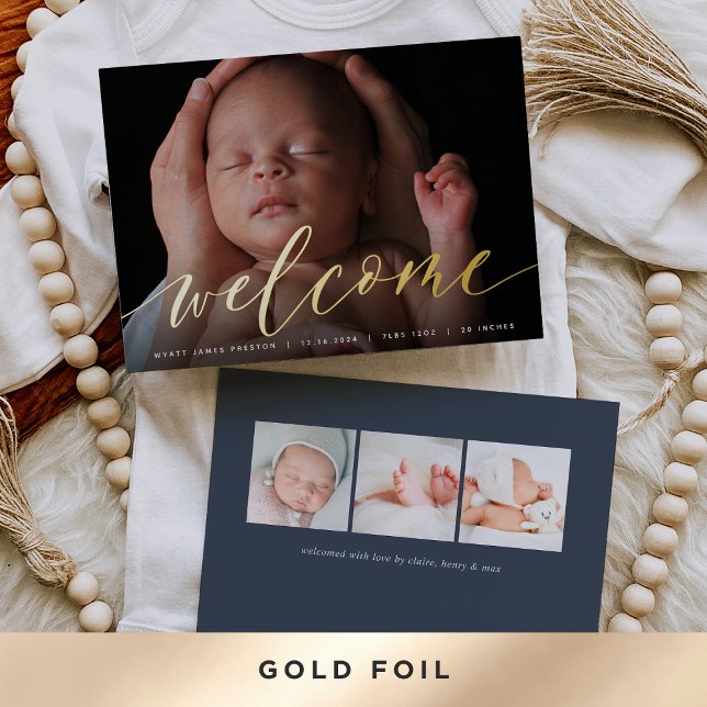 Script de bienvenue doré | Faire-part de naissance (Créateur téléchargé)