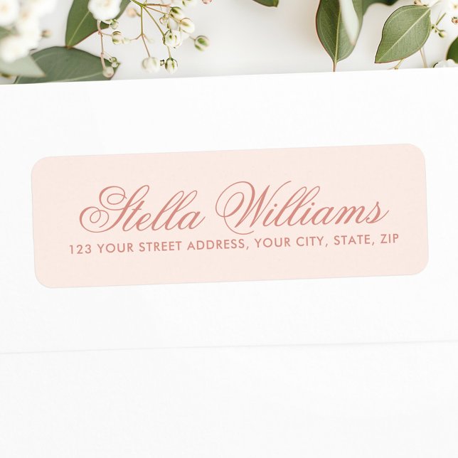 Script de calligraphie rose pâle romantique (Romantic light blush pink calligraphy script label)