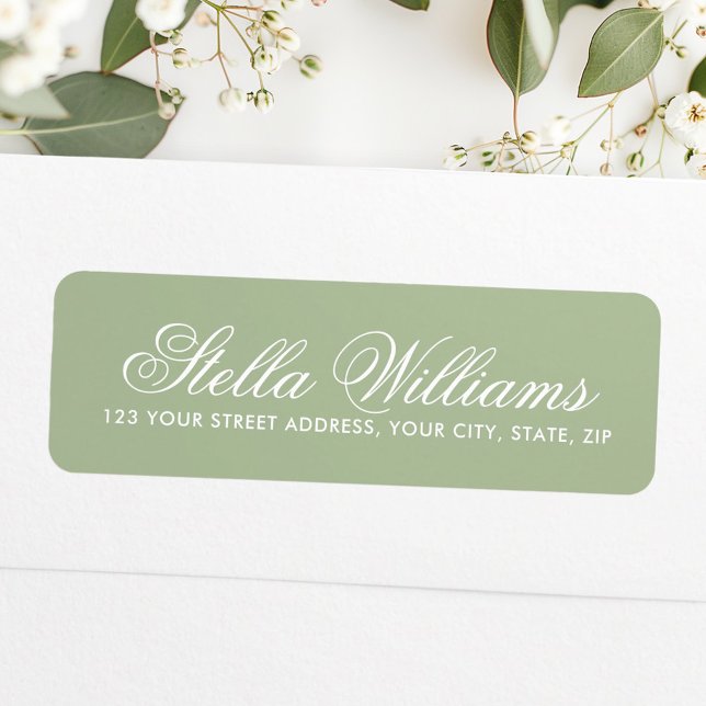 Script de calligraphie verte romantique (Romantic sage green calligraphy script label)