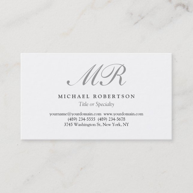 Script de charme Monogramme blanc Carte de visite  (Devant)
