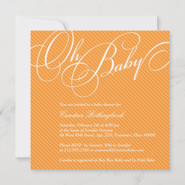 Script Diagonals in Apricot Baby Shower Invitation (Front)