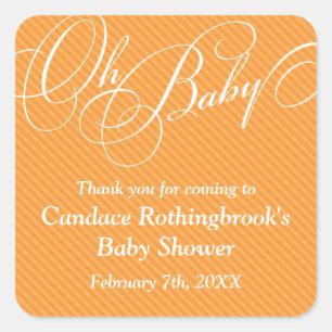 Script Diagonals in Apricot Baby Shower Sticker