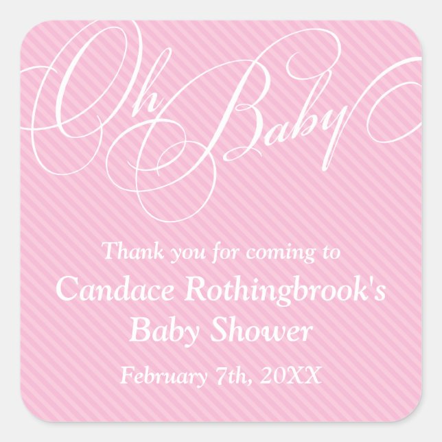 Script Diagonals in Blush Baby Shower  Sticker (Front)