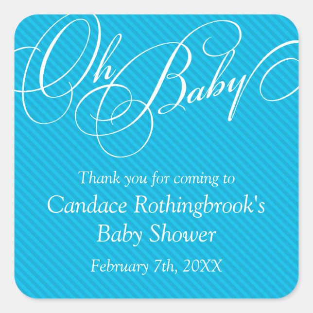 Script Diagonals in Cyan Baby Shower  Sticker (Front)