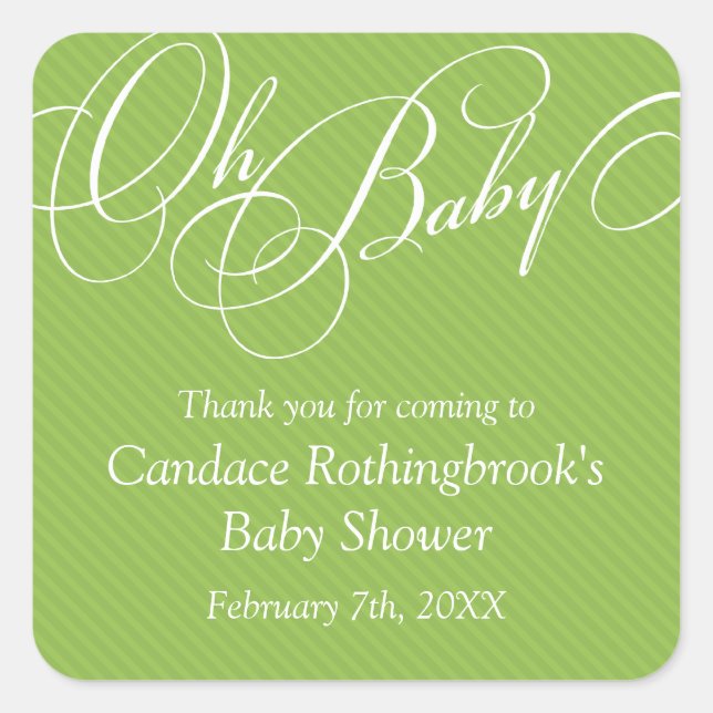 Script Diagonals in Lime Baby Shower  Sticker (Front)