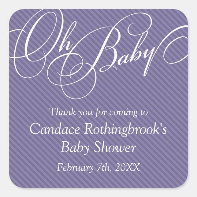 Script Diagonals in Plum Baby Shower  Sticker (Front)