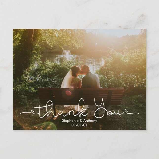 Script Doodle Photo Wedding Thank You Card (Front)
