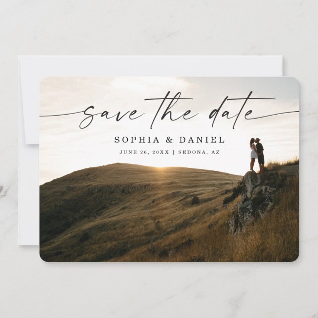 Script Double Sided Photo Save The Date (Front)