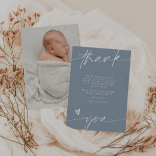 Script Dusty Blue Baby Shower Thank You Card