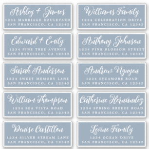 Script Dusty Blue Mariage Étiquettes de adresse in