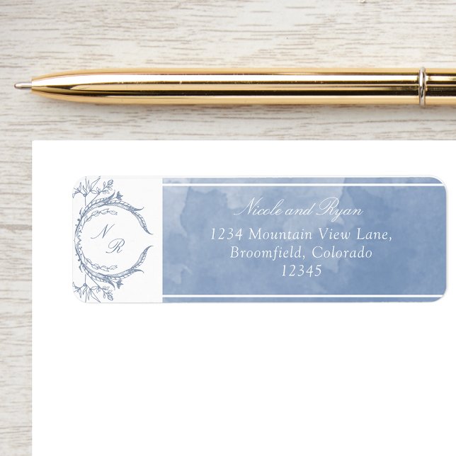 Script Dusty Blue Watercolor, Monogram Wedding (Creator Uploaded)