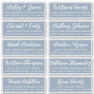 Script Dusty Blue Wedding Guest Address Labels