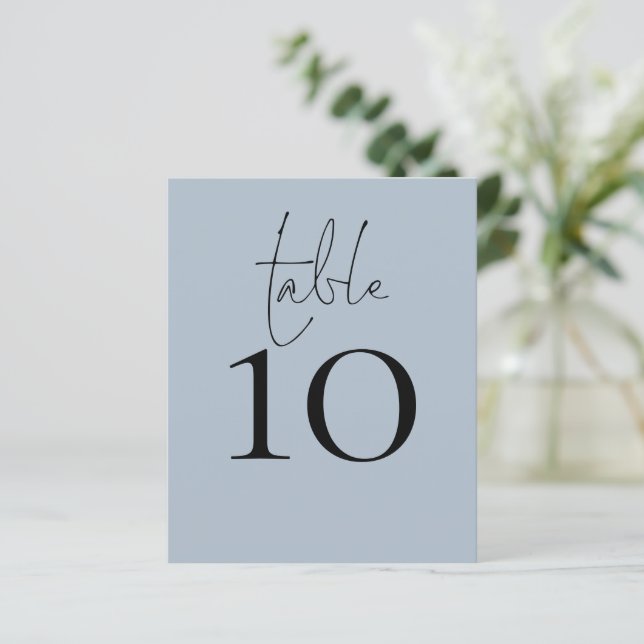 Script Dusty Blue Wedding Table Number (Standing Front)
