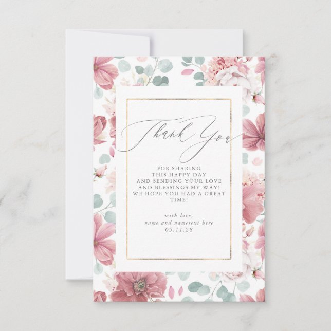 Script Dusty Pink Floral Baby Shower Thank You (Front)