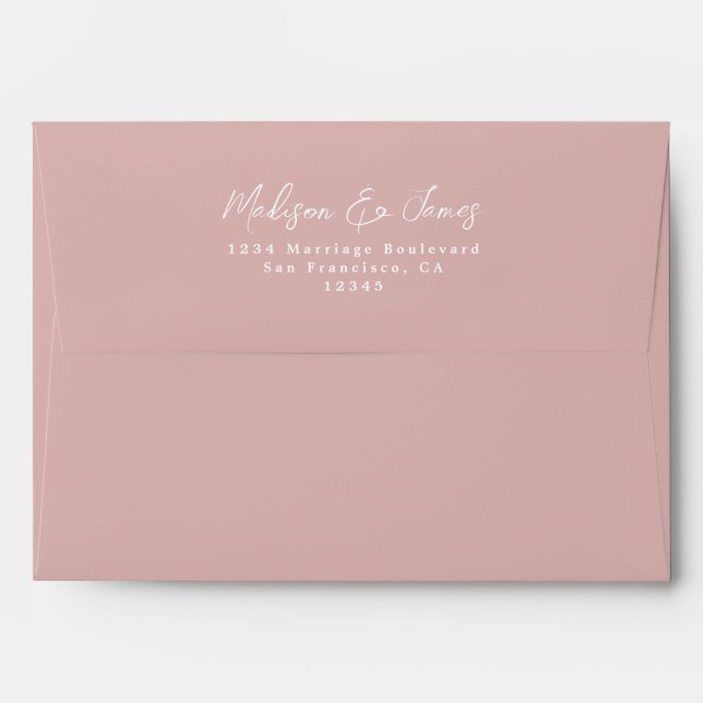 Script Dusty Pink Wedding Return Address Envelope (Back (Top Flap))