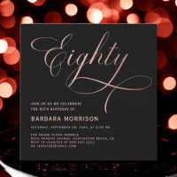 Script Eighty Black Rose Gold 80th Birthday