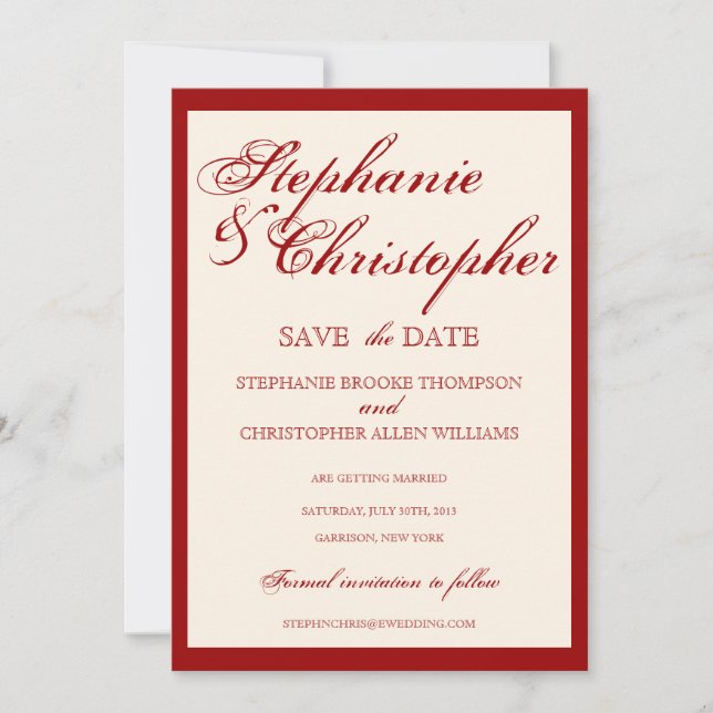 Script Elegance Wedding Save the Date Announcement (Front)