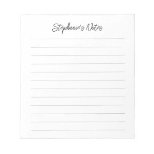 Script Elegant Black & Grey Lined Personalized Notepad