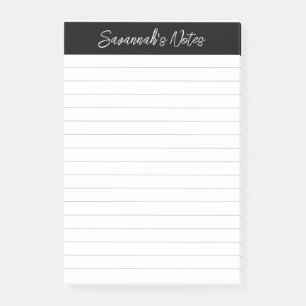 Script Elegant Black Grey Lined Personalized Post-it Notes
