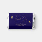 Script Elegant Blue Gold Cap Graduation Thank You