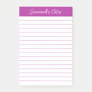 Script Elegant Dark Pink Lined Personalized Post-it Notes
