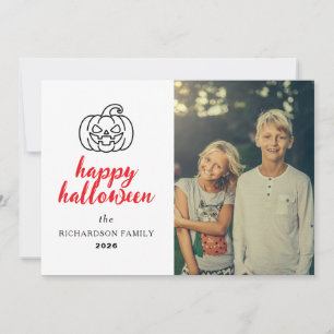 Script Elegant Jack-O'-Lantern Halloween 1 Photo Holiday Card