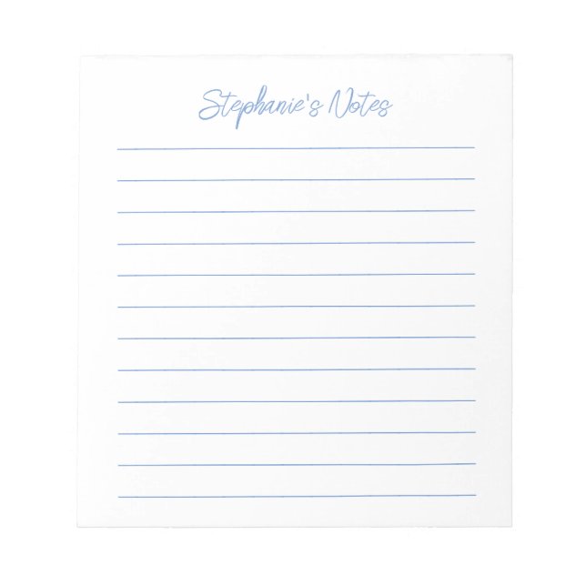  Script Elegant Light Blue Lined Personalized Notepad (Front)