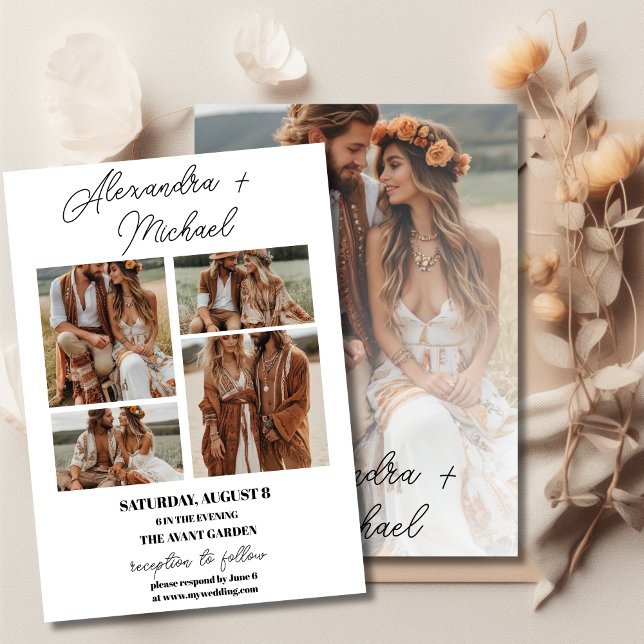  Script Elegant Photo Overlay White Wedding Invitation (Creator Uploaded)