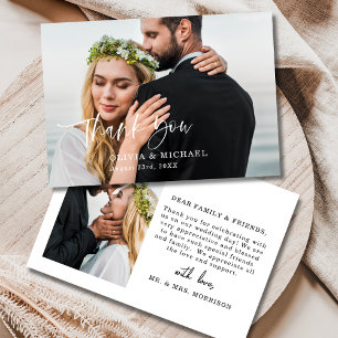 Script Elegant Photo Wedding Thank You Card