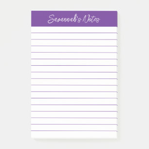 Script Elegant Purple Lined Personalized Post-it Notes