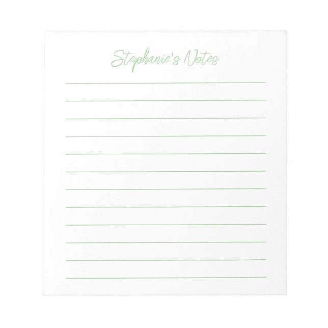  Script Elegant Sage Green Lined Personalized Notepad (Front)